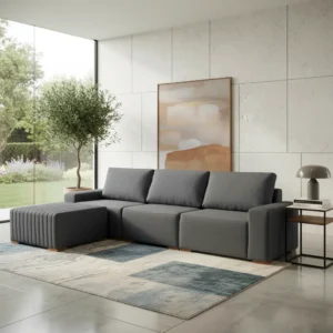 Sofá Esquinero Grande Madera Maciza Versatil Tela Boucle Ganesha