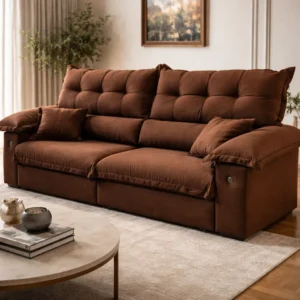 Sofa Retractil Reclinable Madera Maciza Tela Boucle Gaia