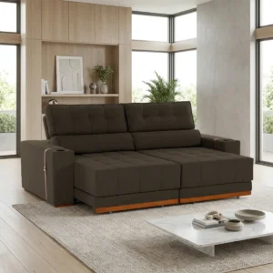 Sofa Retractil Reclinable Madera Maciza Tela Velour Atenas