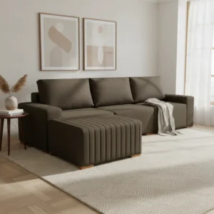 Sofá Esquinero Grande Madera Maciza Versatil Tela Boucle Ganesha