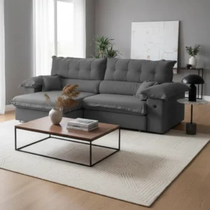 Sofa Retractil Reclinable Madera Maciza Tela Boucle Gaia