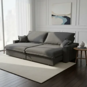 Sofa Retractil Reclinable Madera Maciza Tela Boucle Gitano