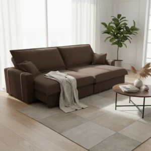 Sofa Retractil Reclinable Madera Maciza Tela Boucle Gitano