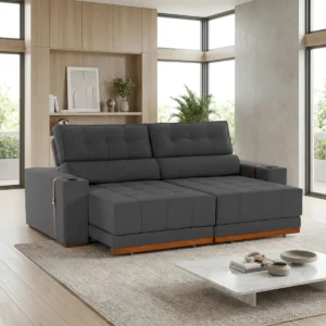 Sofa Retractil Reclinable Madera Maciza Tela Velour Atenas