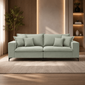 Sofa 4 Cuerpos Atenea Madera Maciza Tela Boucle