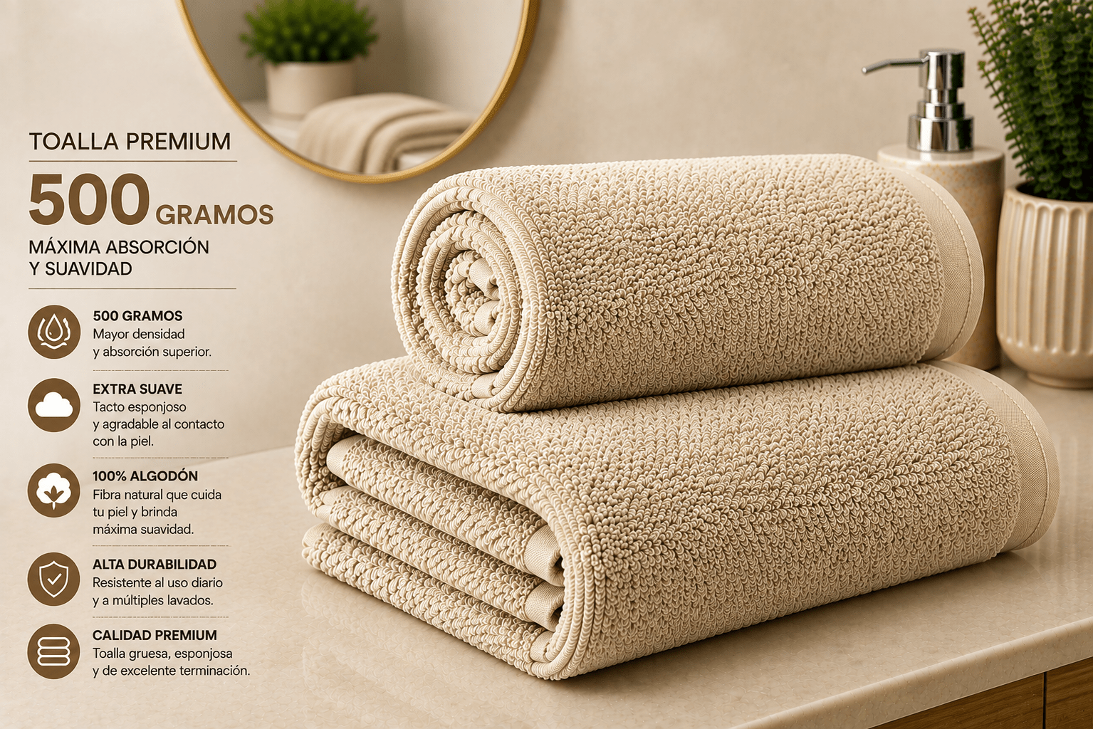Juego De Toallas Rostro Y Cuerpo 500gr Algodon Cotton Flor - Imagen 3