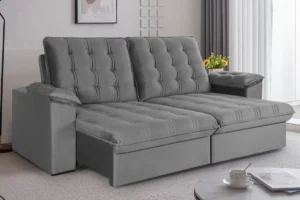 Sofá Retráctil Reclinable Madera Maciza Tela Velour 230cm