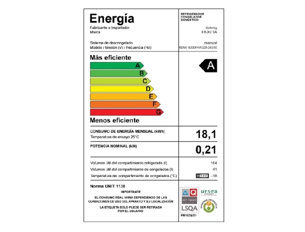 Refrigerador Enxuta Blanco Frío Húmedo- 205 Lts -RENX16200FHW - Imagen 3