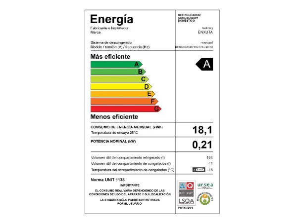 Refrigerador Enxuta Inox. Frío Húmedo- 205 Lts -RENX16200FHS-1 - Imagen 3