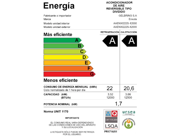 Aire Acondicionado SMART INVERTER – ENXUTA – AAENXI222S – 12000 BTU - Imagen 4