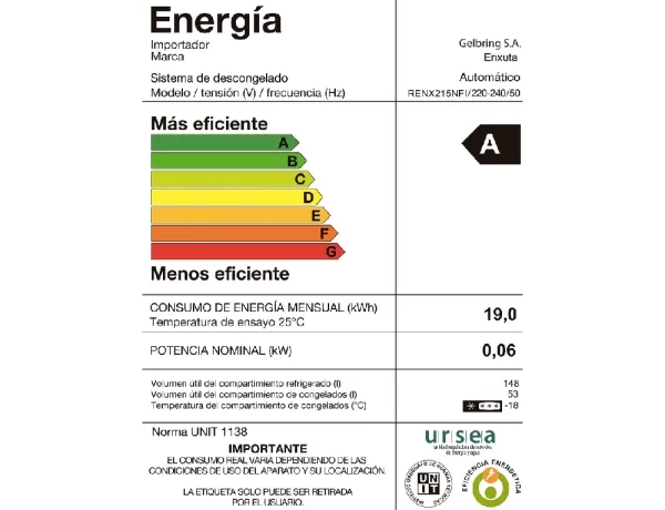 Refrigerador Enxuta No Frost 200 Lts Inox – RENX215NFI-1 - Imagen 2