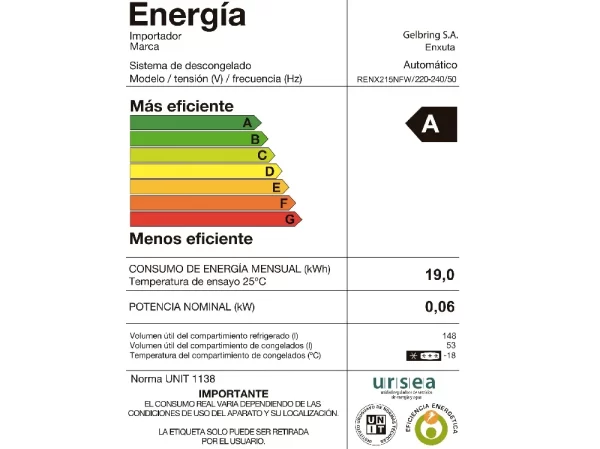 Refrigerador Enxuta No Frost 200 Lts Blanco – RENX215NFW-1 - Imagen 2